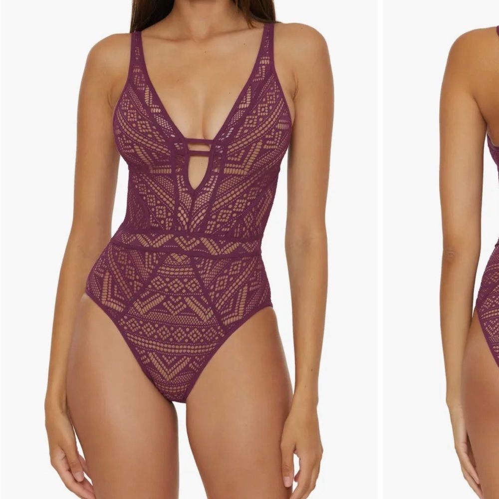 Becca Aubergine Crochet Lace One Piece Swimsuit - Picture 5 of 16